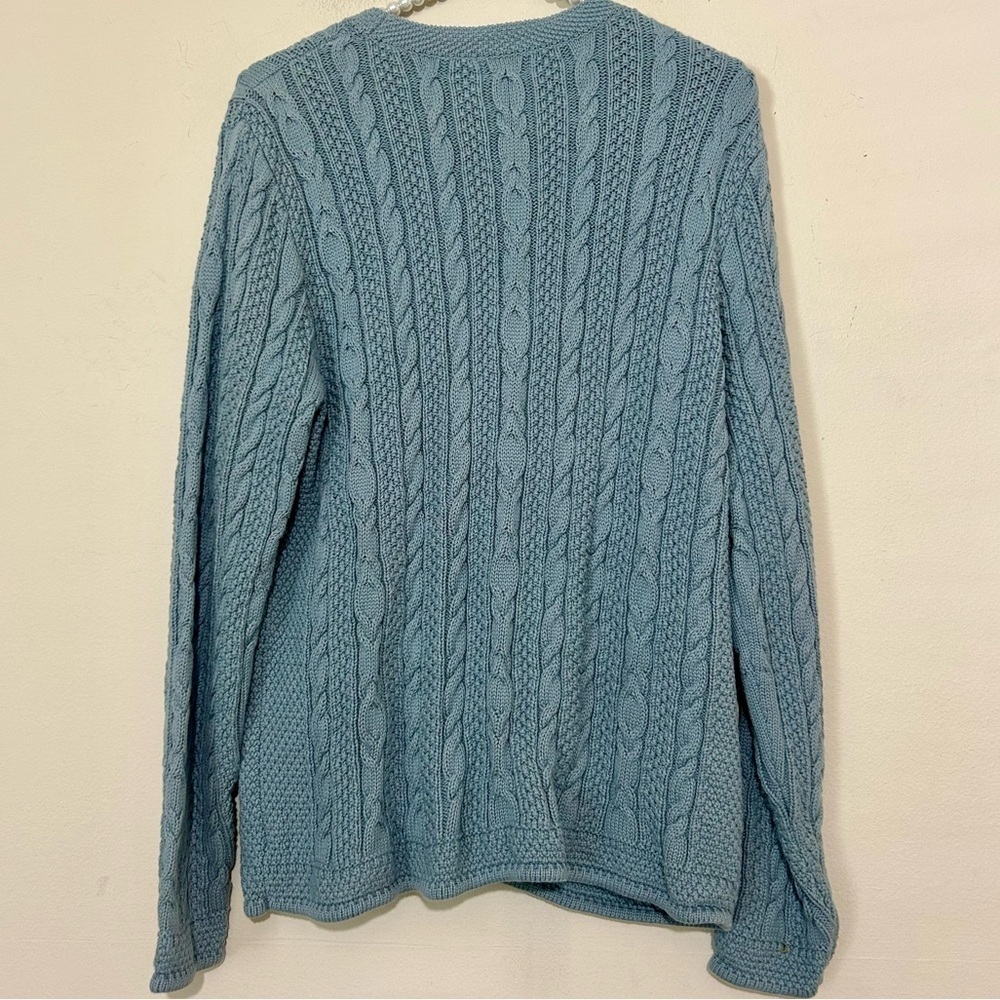 L.L. Bean Button Down Cable Knit Cotton Blue Cardigan SIZE MEDIUM - Picture 5 of 5